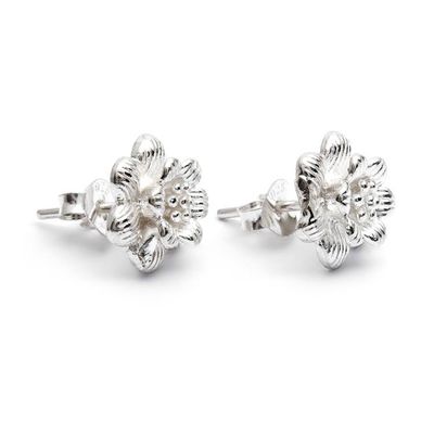 Alternate image for Floral Textured Sterling Silver Stud Earrings from Bali Frozen Freesia