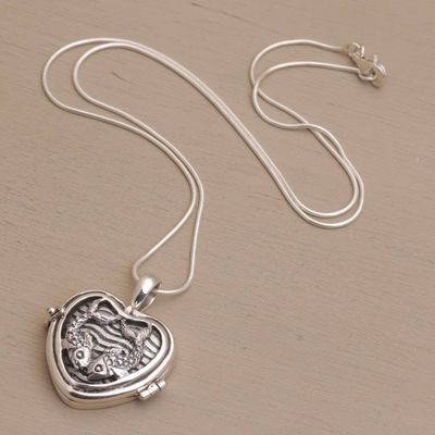 Alternate image for Koi Fish Heart Shaped Sterling Silver Locket Necklace Koi Couple