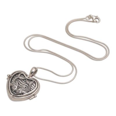 Alternate image for Koi Fish Heart Shaped Sterling Silver Locket Necklace Koi Couple