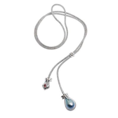 Alternate image for Dragonfly Gold-Accented Mabe Pearl Garnet Lariat Necklace Dragonfly Glam