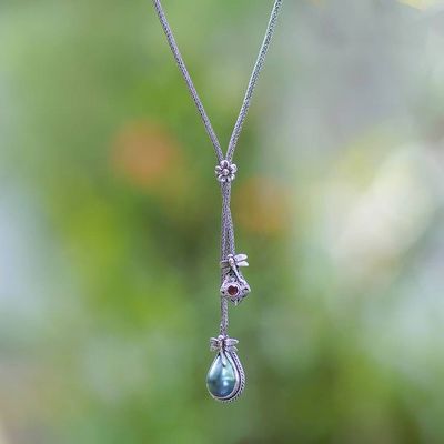 Alternate image for Dragonfly Gold-Accented Mabe Pearl Garnet Lariat Necklace Dragonfly Glam