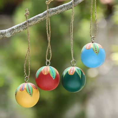 Primary image for Hand-Painted Wood Globe Christmas Ornaments Set of 4 Colorful Holiday Globes