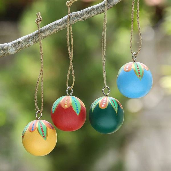 Alternate image for Hand-Painted Wood Globe Christmas Ornaments Set of 4 Colorful Holiday Globes