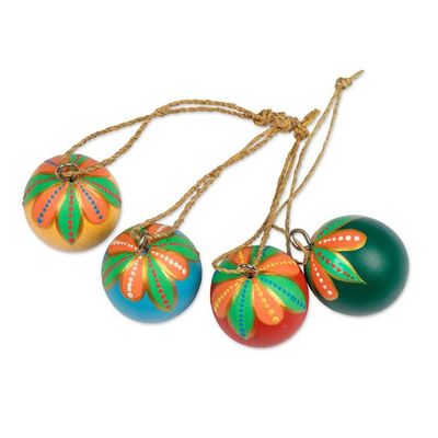 Alternate image for Hand-Painted Wood Globe Christmas Ornaments Set of 4 Colorful Holiday Globes