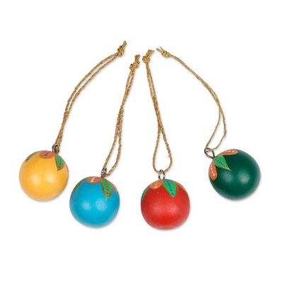 Alternate image for Hand-Painted Wood Globe Christmas Ornaments Set of 4 Colorful Holiday Globes