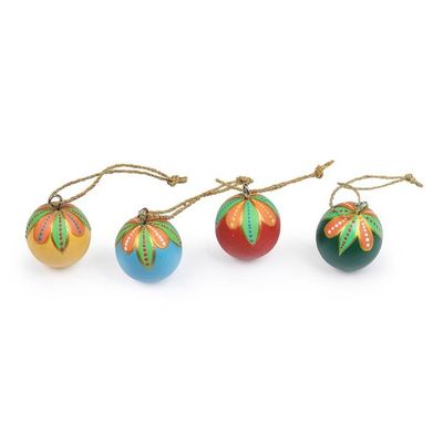 Alternate image for Hand-Painted Wood Globe Christmas Ornaments Set of 4 Colorful Holiday Globes