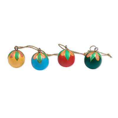 Alternate image for Hand-Painted Wood Globe Christmas Ornaments Set of 4 Colorful Holiday Globes