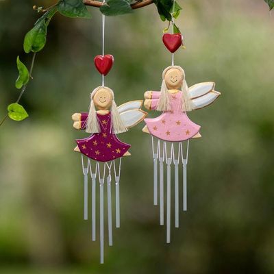 Alternate image for Pair of Fairy-Shaped Wood and Natural Fiber Wind Chimes Petite Stars