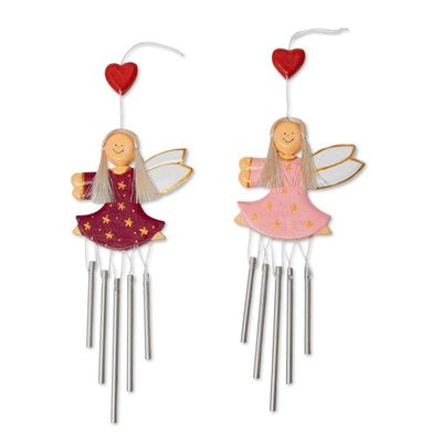 Alternate image for Pair of Fairy-Shaped Wood and Natural Fiber Wind Chimes Petite Stars