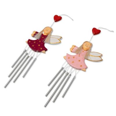 Alternate image for Pair of Fairy-Shaped Wood and Natural Fiber Wind Chimes Petite Stars