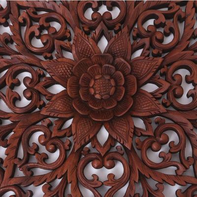 Alternate image for Hand Carved Wood Relief Panel with Floral Motif from Bali Come Into Blossom