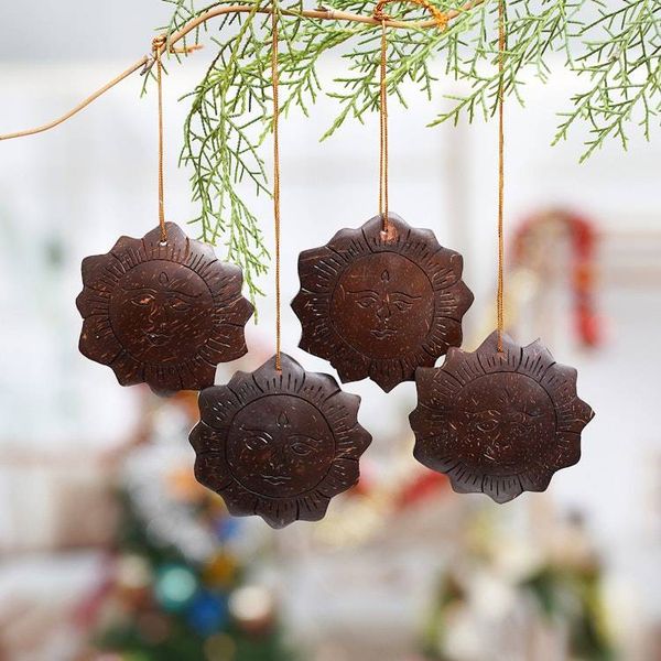 Alternate image for Handmade Sun Coconut Shell Ornaments from Bali Set of 4 Tegalalang Sun