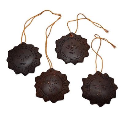 Alternate image for Handmade Sun Coconut Shell Ornaments from Bali Set of 4 Tegalalang Sun