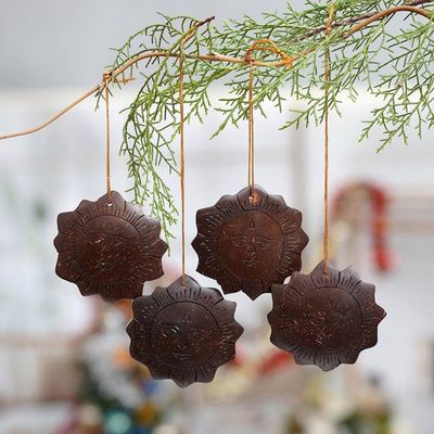 Alternate image for Handmade Sun Coconut Shell Ornaments from Bali Set of 4 Tegalalang Sun
