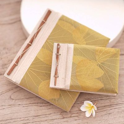Alternate image for Handcrafted Pair of Rice Paper Notebooks from Indonesia Autumn Spirit in Olive