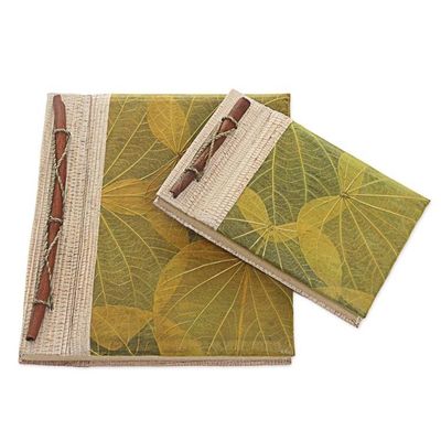 Alternate image for Handcrafted Pair of Rice Paper Notebooks from Indonesia Autumn Spirit in Olive
