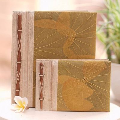 Alternate image for Handcrafted Pair of Rice Paper Notebooks from Indonesia Autumn Spirit in Olive