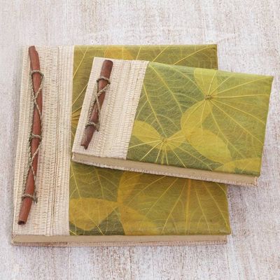 Alternate image for Handcrafted Pair of Rice Paper Notebooks from Indonesia Autumn Spirit in Olive