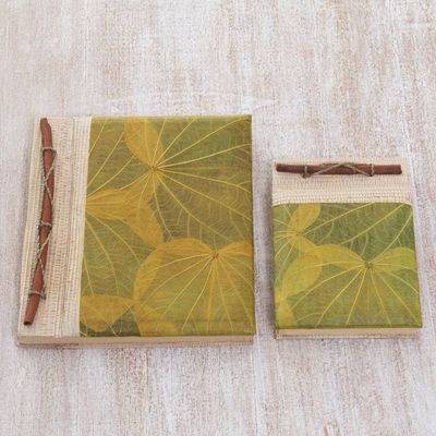 Alternate image for Handcrafted Pair of Rice Paper Notebooks from Indonesia Autumn Spirit in Olive