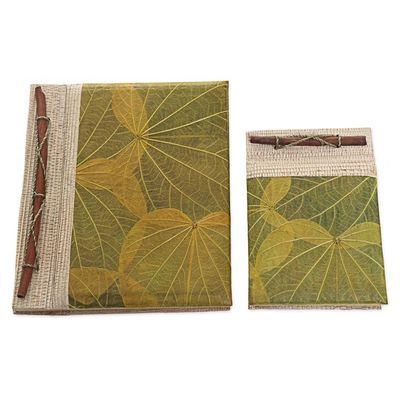 Alternate image for Handcrafted Pair of Rice Paper Notebooks from Indonesia Autumn Spirit in Olive