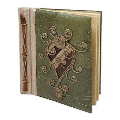 Alternate image for Turtle-Themed Natural Fiber Journal with 41 Rice Paper Pages Twirly Turtle