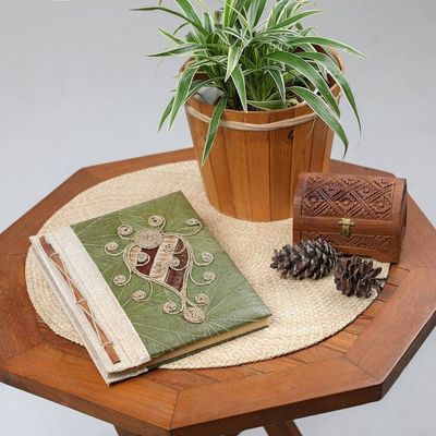 Alternate image for Turtle-Themed Natural Fiber Journal with 41 Rice Paper Pages Twirly Turtle