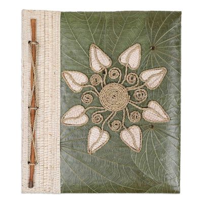 Primary image for Handmade Natural Fiber Floral Journal with Green Leaves Magnolia Memories