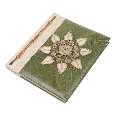 Alternate image for Handmade Natural Fiber Floral Journal with Green Leaves Magnolia Memories