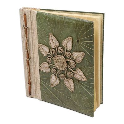 Alternate image for Handmade Natural Fiber Floral Journal with Green Leaves Magnolia Memories