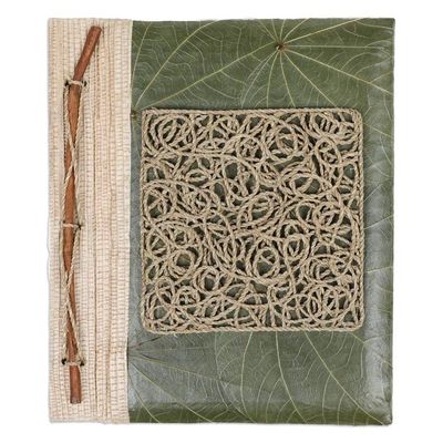 Alternate image for Handmade Natural Fiber Journal Covered in Green Leaves Memories from the Heart