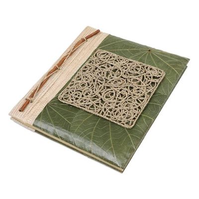 Alternate image for Handmade Natural Fiber Journal Covered in Green Leaves Memories from the Heart
