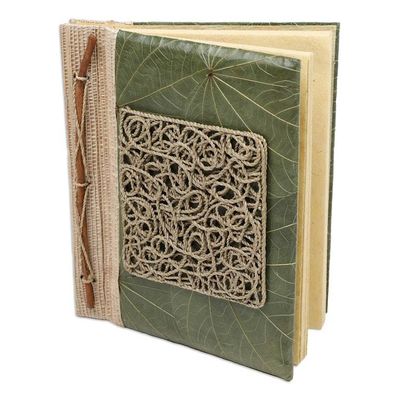 Alternate image for Handmade Natural Fiber Journal Covered in Green Leaves Memories from the Heart