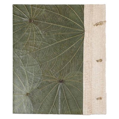 Alternate image for Handmade Natural Fiber Journal Covered in Green Leaves Memories from the Heart