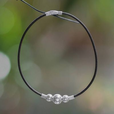 Alternate image for Leather Choker Necklace with Sterling Silver Ball Pendant Bold and Beautiful