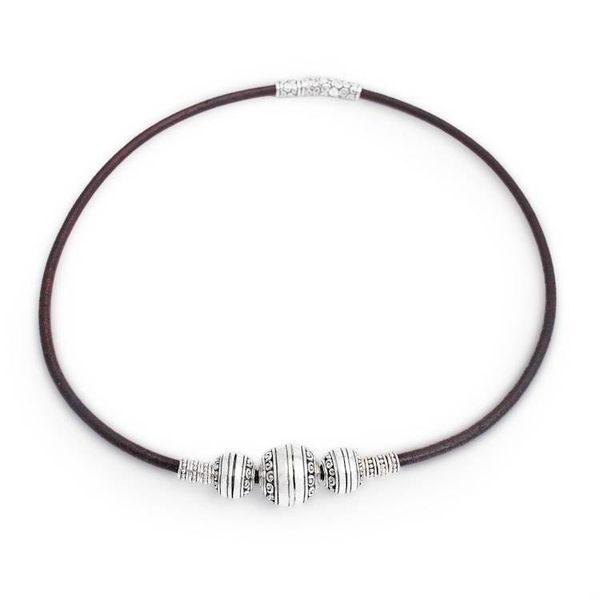 Alternate image for Leather Choker Necklace with Sterling Silver Ball Pendant Bold and Beautiful