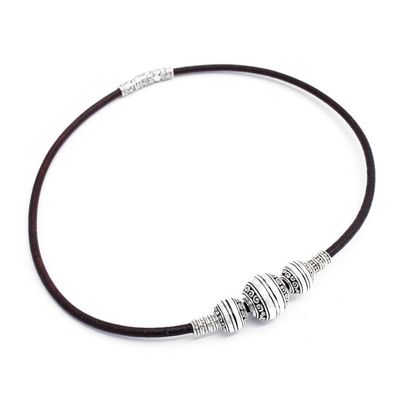 Alternate image for Leather Choker Necklace with Sterling Silver Ball Pendant Bold and Beautiful