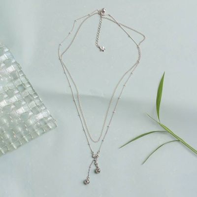 Primary image for Sterling Silver Two-Strand Lariat Necklace with Vine Motifs Layering Flair