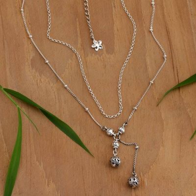 Alternate image for Sterling Silver Two-Strand Lariat Necklace with Vine Motifs Layering Flair