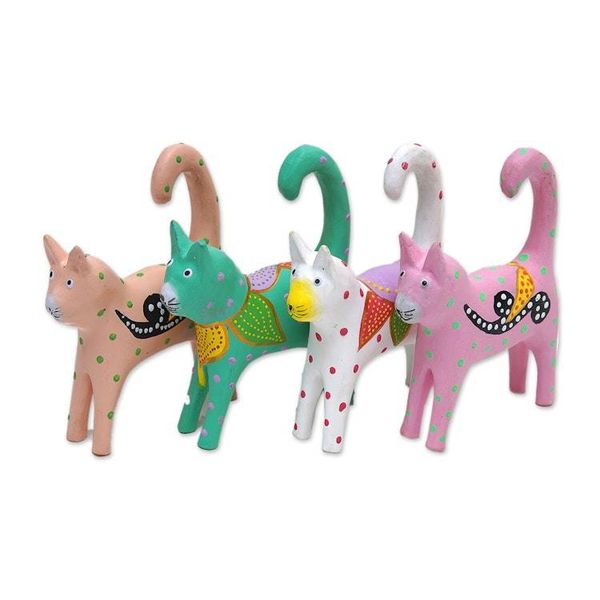 Alternate image for 4 Hand-Painted Wooden Cat Christmas Ornaments from Bali Feline Magic
