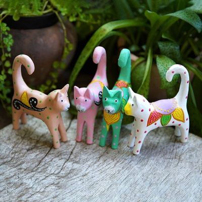 Alternate image for 4 Hand-Painted Wooden Cat Christmas Ornaments from Bali Feline Magic