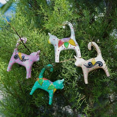 Alternate image for 4 Hand-Painted Wooden Cat Christmas Ornaments from Bali Feline Magic