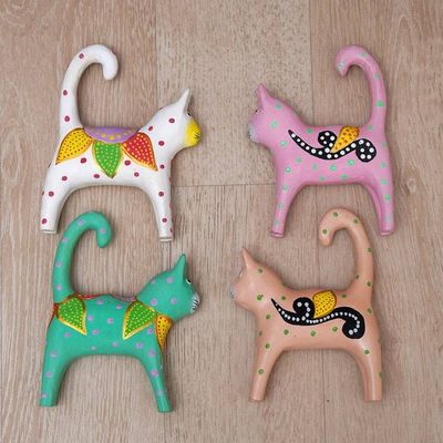 Alternate image for 4 Hand-Painted Wooden Cat Christmas Ornaments from Bali Feline Magic