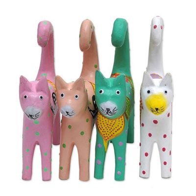 Alternate image for 4 Hand-Painted Wooden Cat Christmas Ornaments from Bali Feline Magic