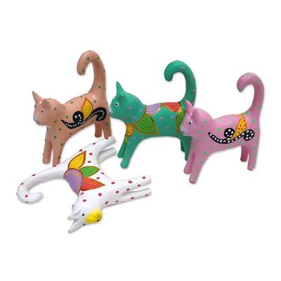 Alternate image for 4 Hand-Painted Wooden Cat Christmas Ornaments from Bali Feline Magic