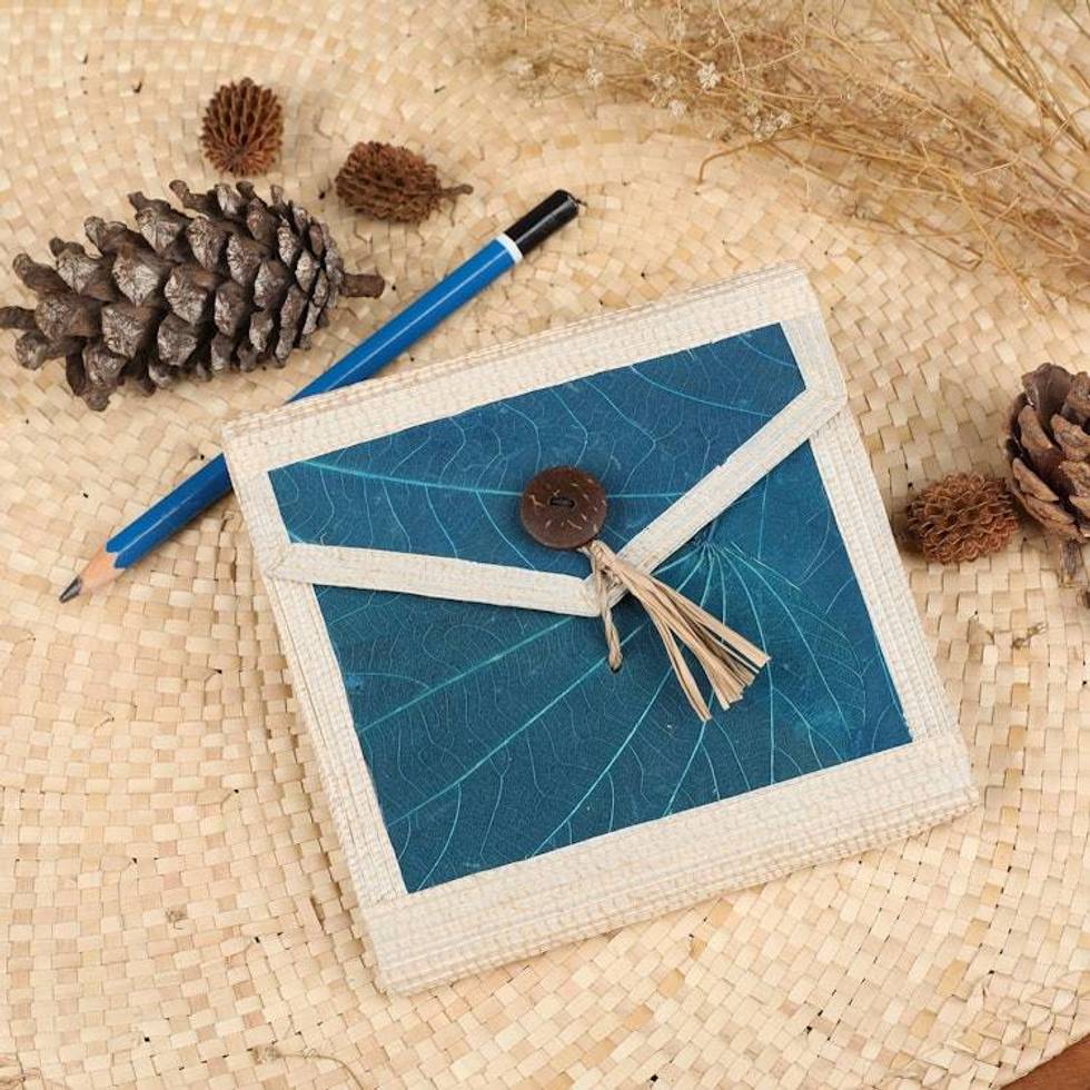 Eco-Friendly 35-Page Natural Fiber Notebook in Blue 'My Blue Journey'