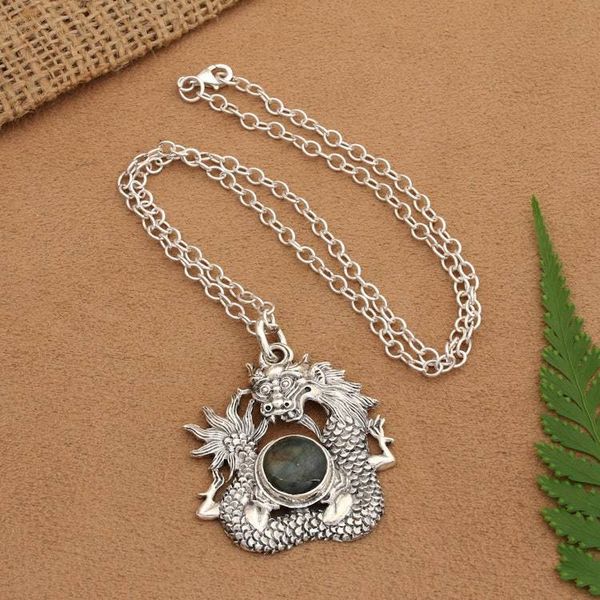 Alternate image for Basuki Dragon Natural Labradorite Cabochon Pendant Necklace Basuki Intuition