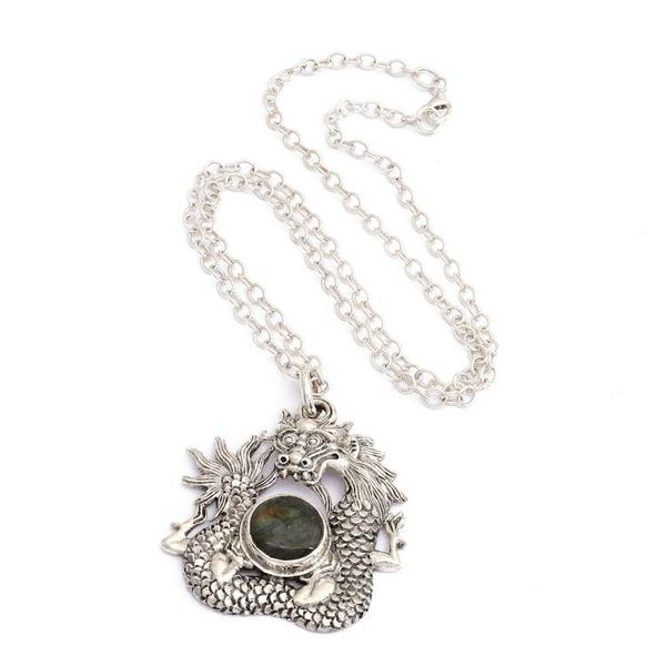 Alternate image for Basuki Dragon Natural Labradorite Cabochon Pendant Necklace Basuki Intuition