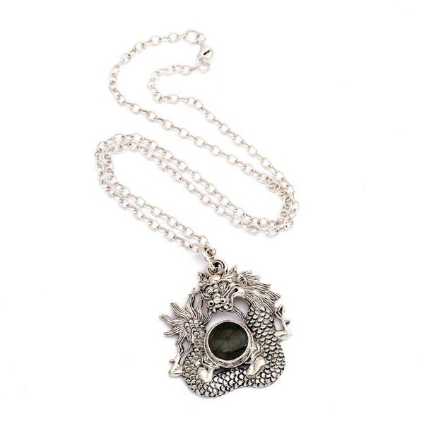 Alternate image for Basuki Dragon Natural Labradorite Cabochon Pendant Necklace Basuki Intuition