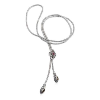 Primary image for Gold-Accented Garnet Citrine Silver Floral Lariat Necklace Gem Garden