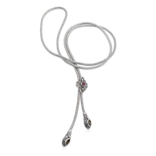Alternate image for Gold-Accented Garnet Citrine Silver Floral Lariat Necklace Gem Garden